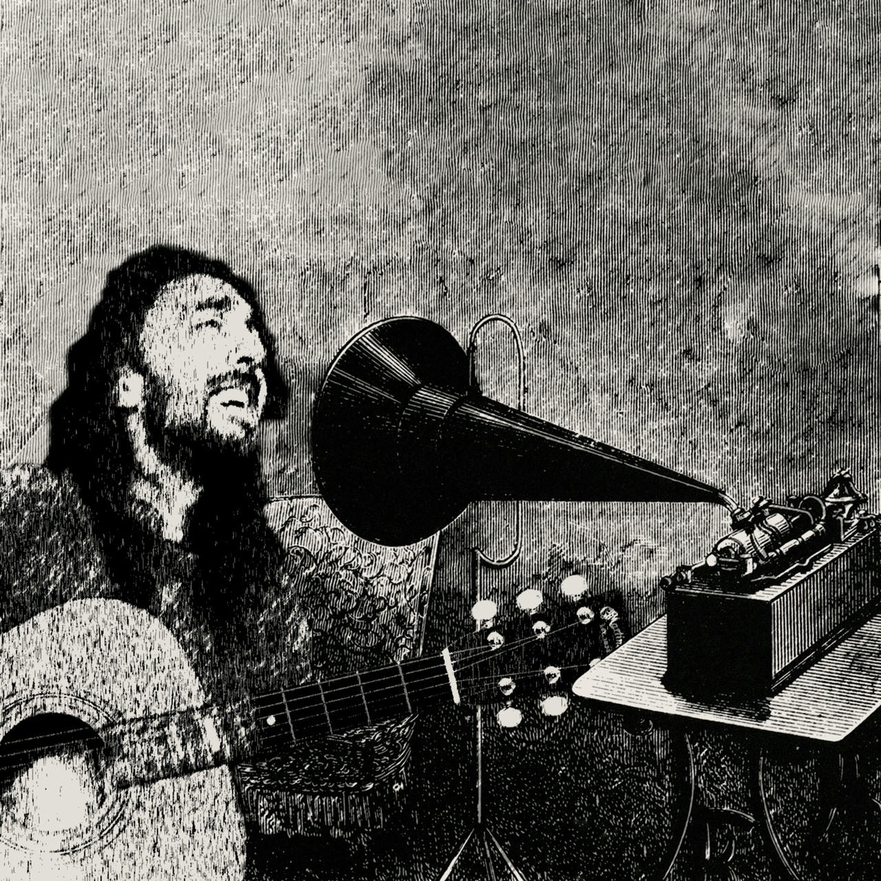 An authentic ink drawing of the original recording session for Get Ready To Bonk. Bonkman Sam and his guitar are placed in front of a wax cylinder recording device.