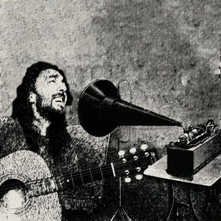 An authentic ink drawing of the original recording session for Get Ready To Bonk. Bonkman Sam and his guitar are placed in front of a wax cylinder recording device.